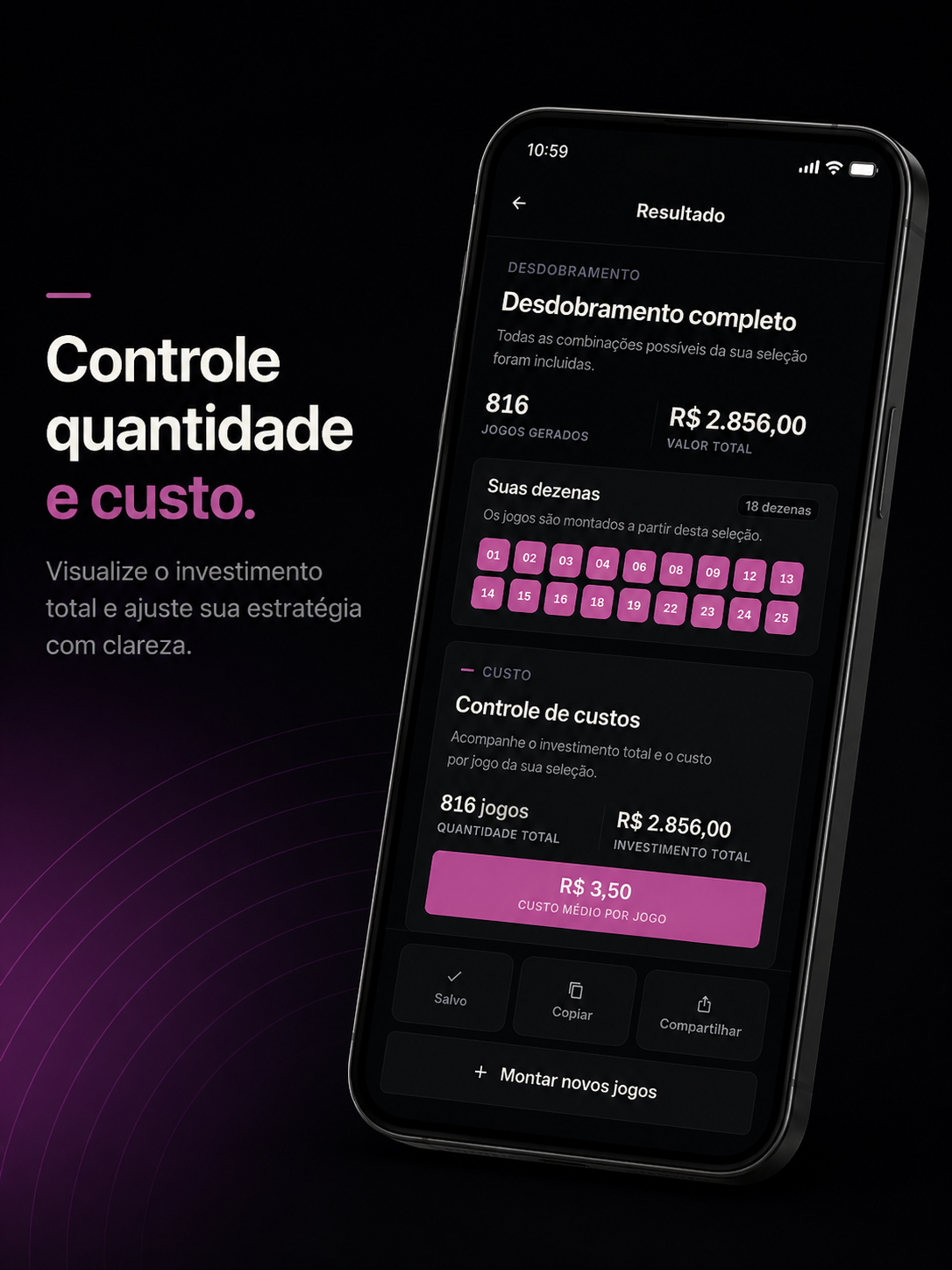 Controle de quantidade e custo no 10Dobra Loterias