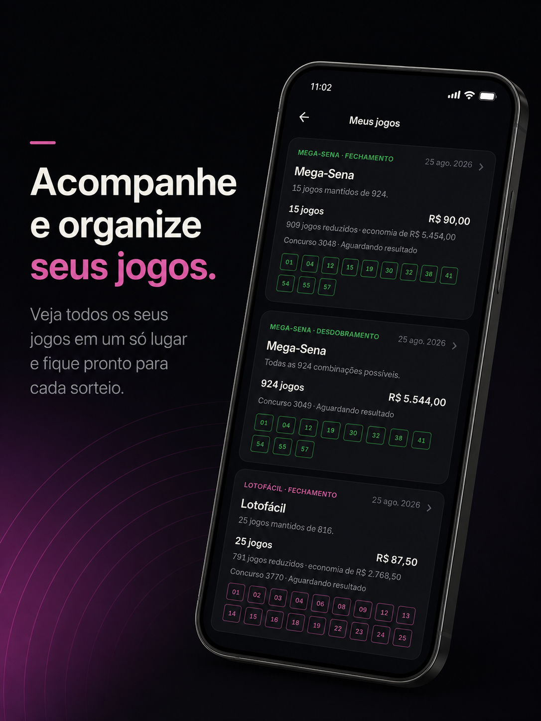 Projetos salvos em Meus Jogos no 10Dobra Loterias