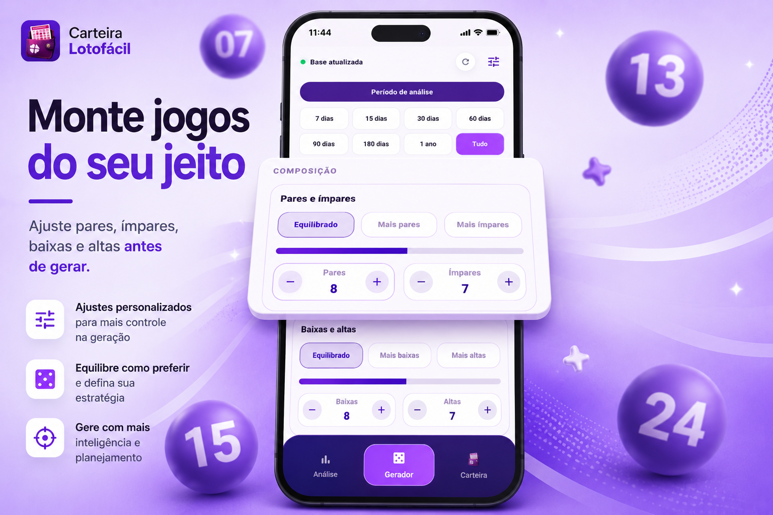 Composição do gerador na Carteira Lotofácil