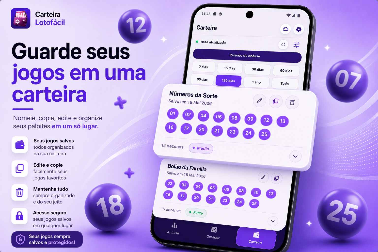 Jogos salvos na Carteira Lotofácil