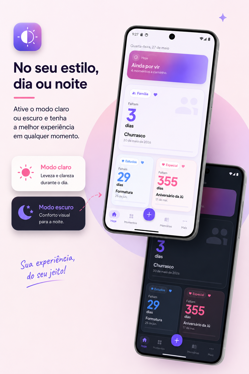 Modos claro e escuro do Quantos Dias