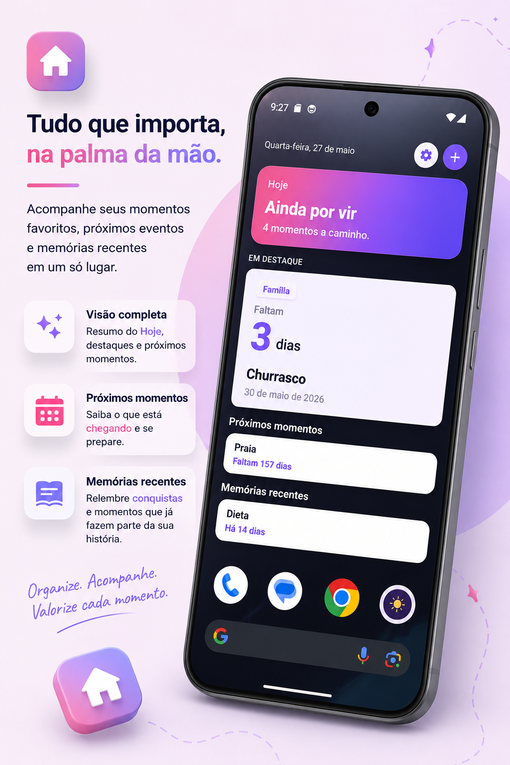 Widget com resumo do Hoje no Quantos Dias