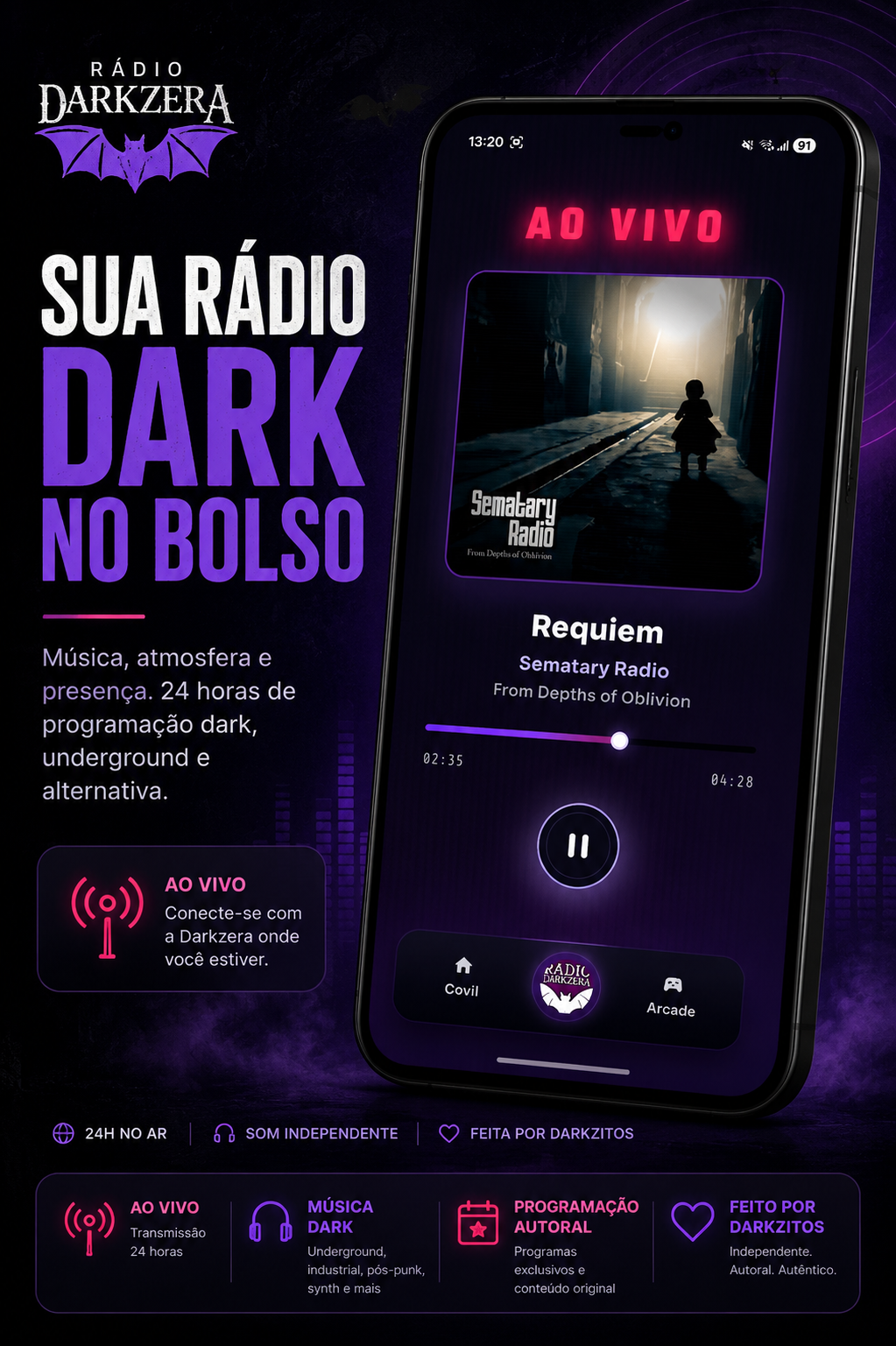 Player ao vivo da Rádio Darkzera