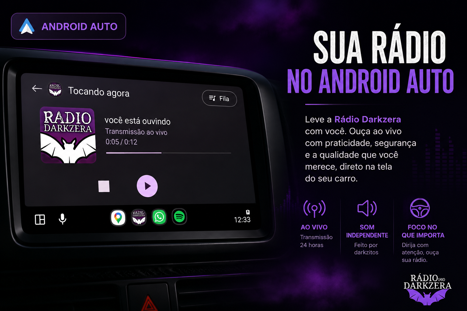 Rádio Darkzera em reprodução no Android Auto