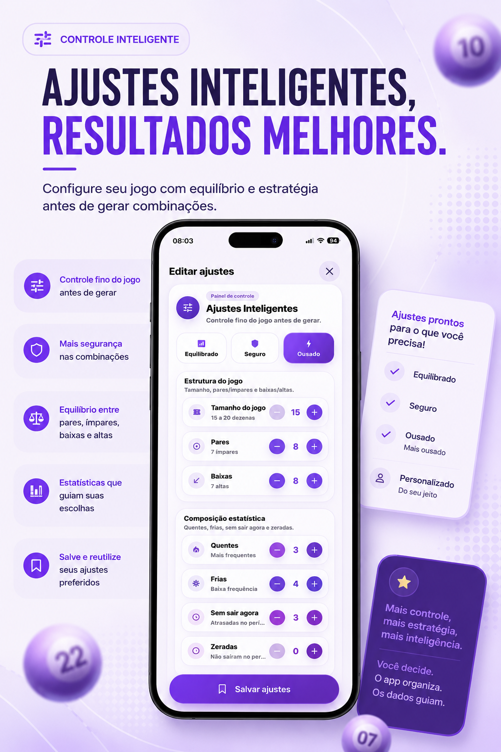 Ajustes do gerador no Visão Lotofácil