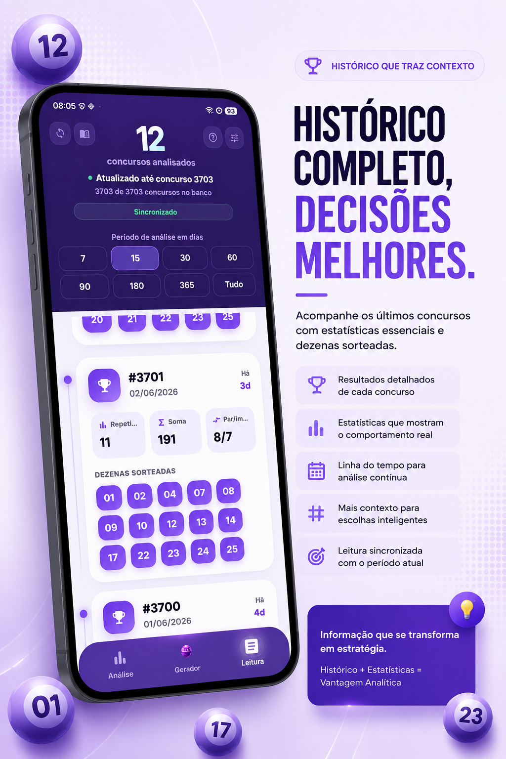 Histórico de concursos no Visão Lotofácil