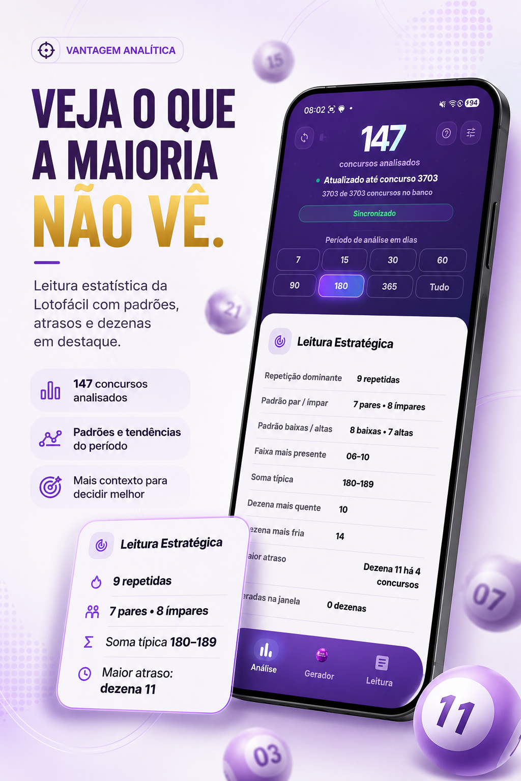 Leitura estatística do período no Visão Lotofácil